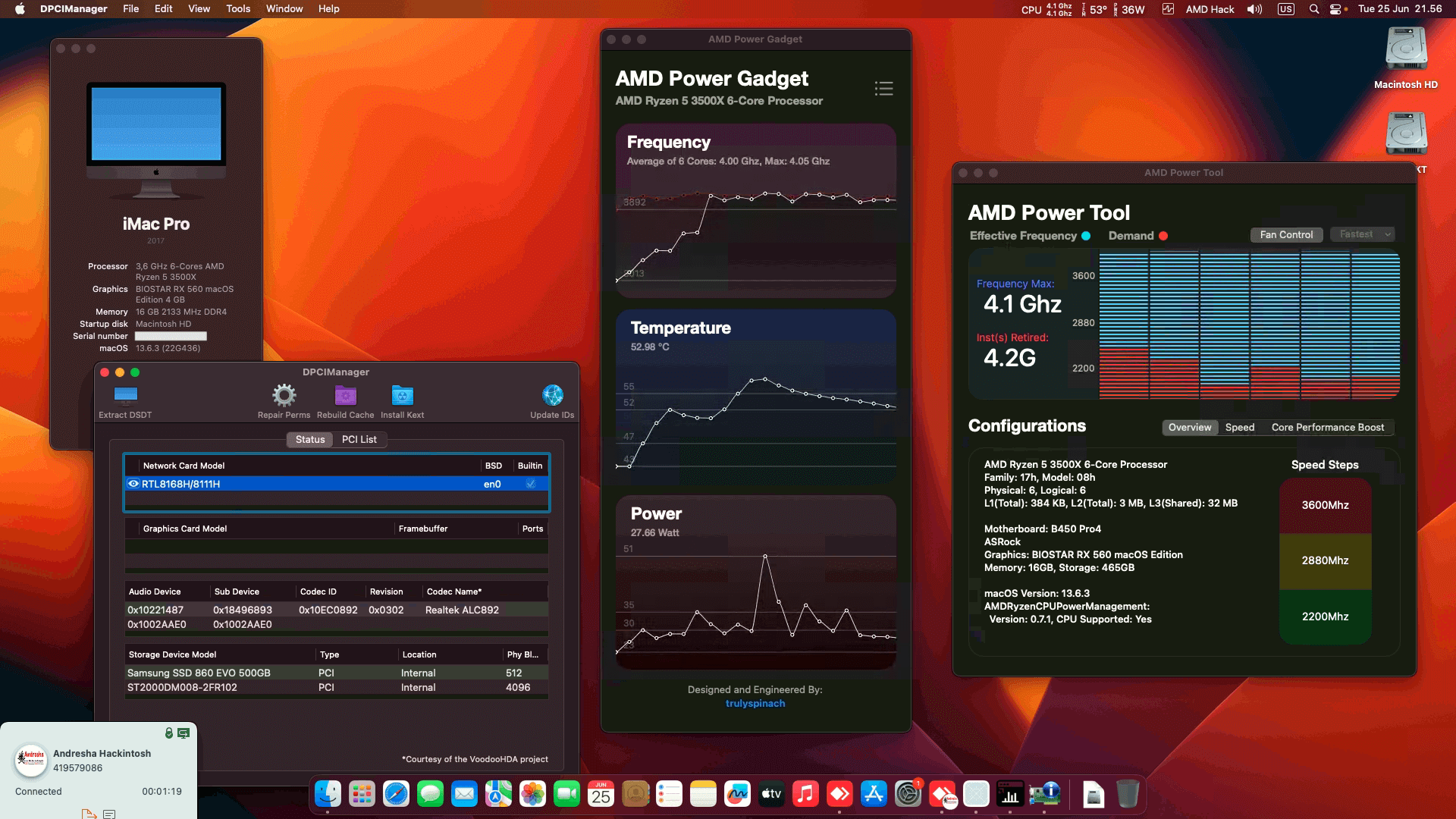 Success Hackintosh macOS Ventura 13.6.3 Build 22G436 in Asrock B450 Pro 4 + AMD Ryzen 5 3500X + Biostar RX 560